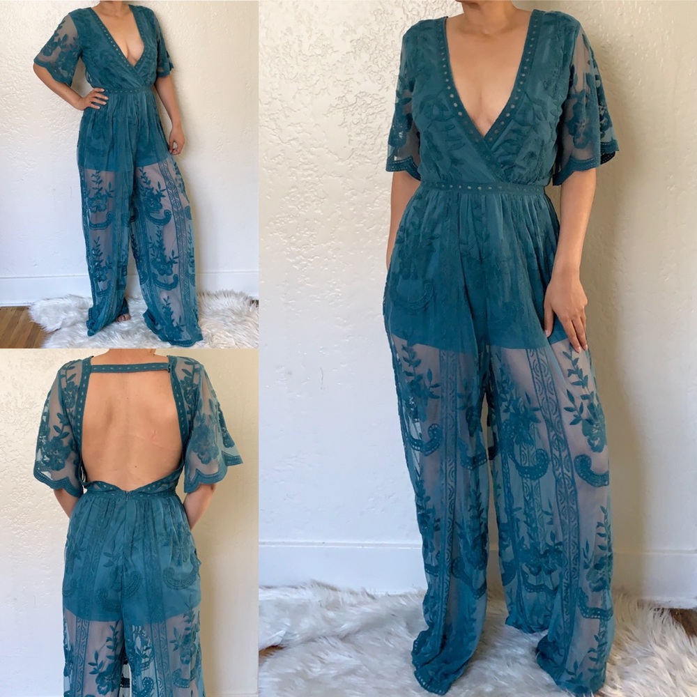 NWT Honey Punch Lace Jumpsuit with Romper under - Picture 2 of 8